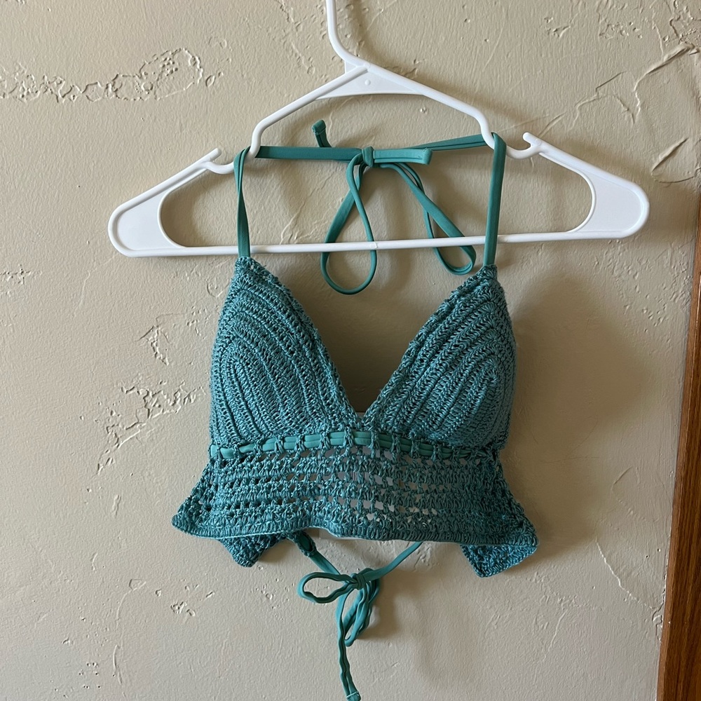 Xhilaration Teal Green Croqued Bikini Top Medium - Picture 6 of 7